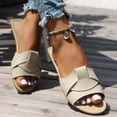 thumbnail image 2 of Slides for Women Fashion Splice Open Toe Sandals Casual Summer Beach Flat Shoes Comfortable Soft Leather Slip on Slippers White Size 6.5, 2 of 7