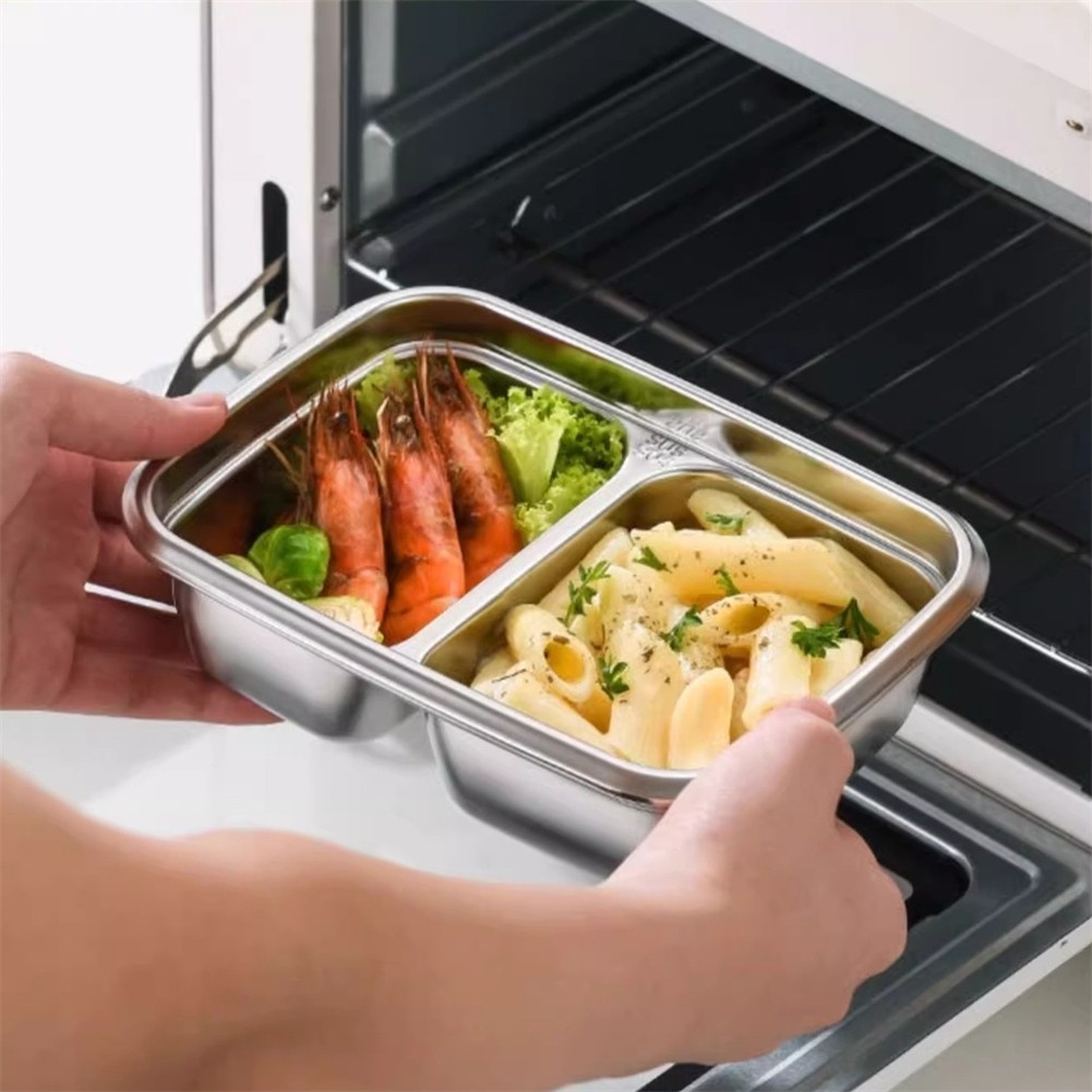2 Compartment Stainless Steel Lunch Box Leak Proof Snack Container For School
