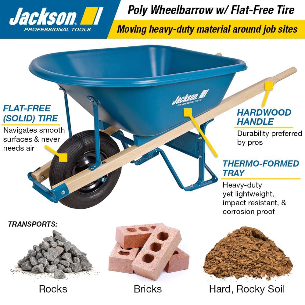 Jackson Blue Steel Pneumatic Contractors Wheelbarrow 6 Cu Ft - image 3 of 10