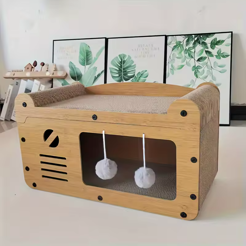 thumbnail image 3 of ColourTree Cardboard Cat House, Foldable Cat Hideaway Cave Multifunctional Cat Scratcher House, Resting and Sleeping Exercising and Playing Kitty Condo for Small Kitty, 3 of 4