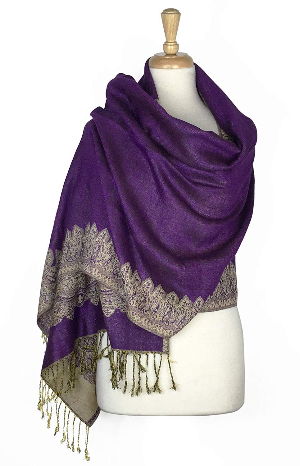Pashmina Paskmlna® Border Pattern Double Layered Reversible Woven