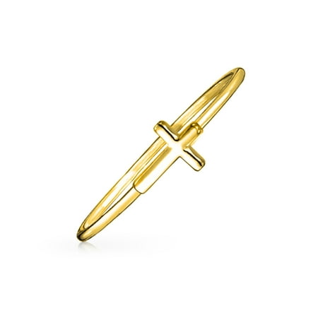 Minimalist Simple Midi Knuckle Thin 1MM Band Stackable Religious Side Cross Ring For Teen 14K Gold Plate Sterling Silver