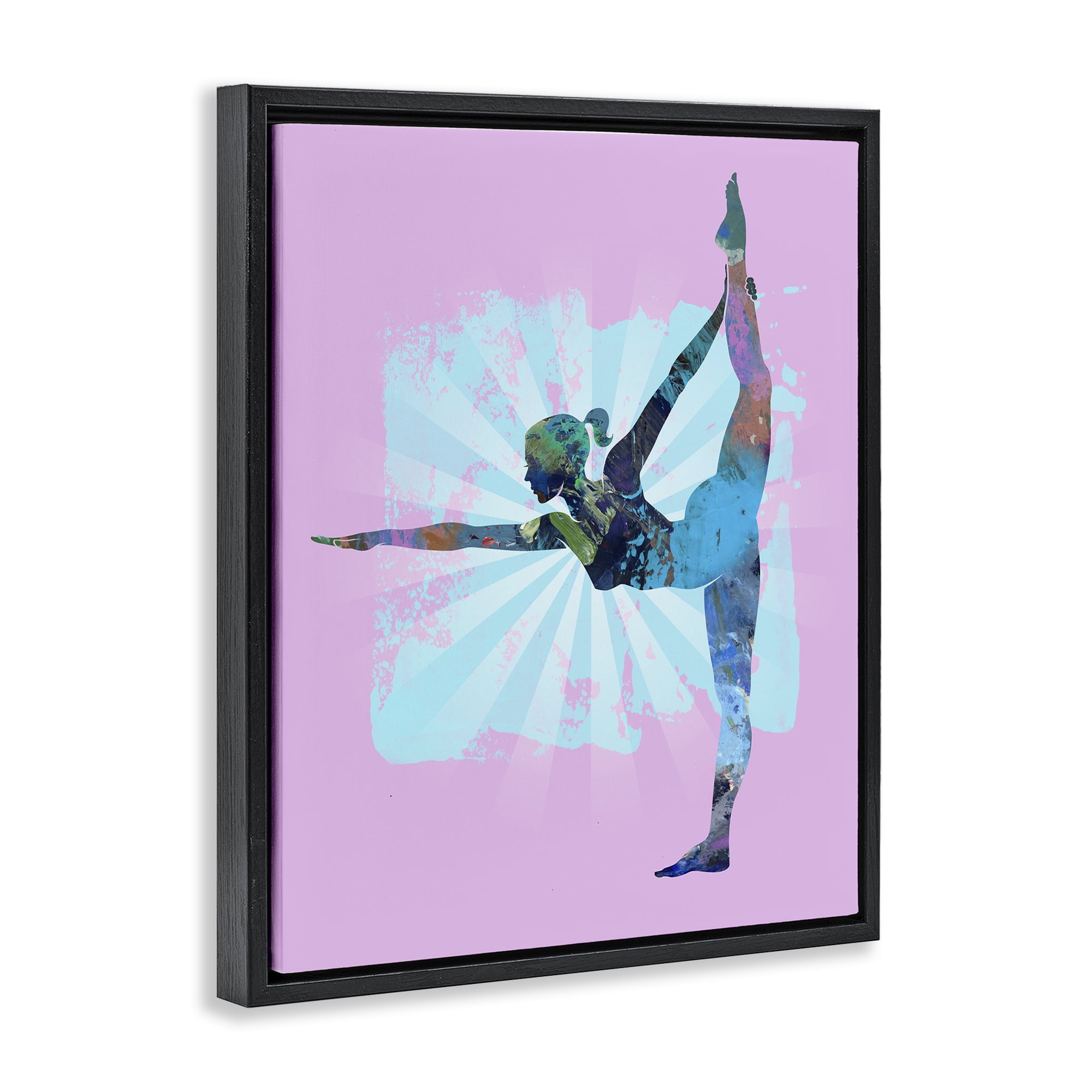 Stupell Industries Stretching Mindful Exercise Sports Painting Black Floater Framed Canvas Art Print Wall Art, 17 x 21