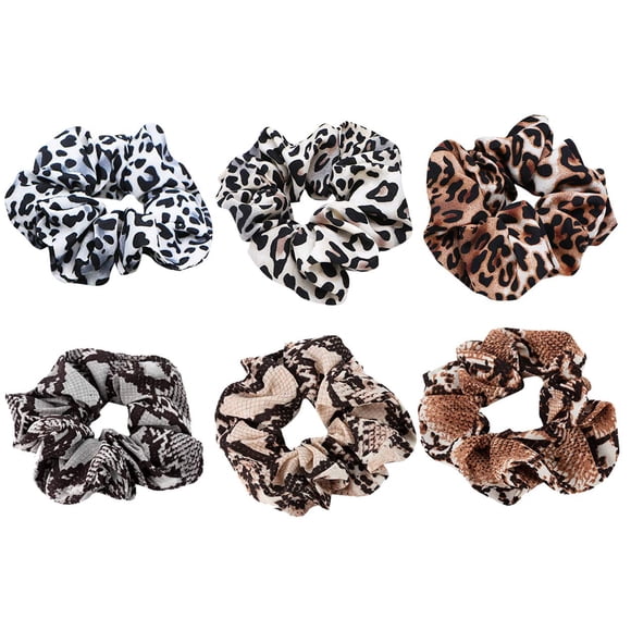 Paquete de 6 coleteros para el cabello con estampado de leopardo, pulsera con estampado animal, soporte para cola de caballo, bandas elásticas para el cabello, línea de muñeca, lazos para el cabello p