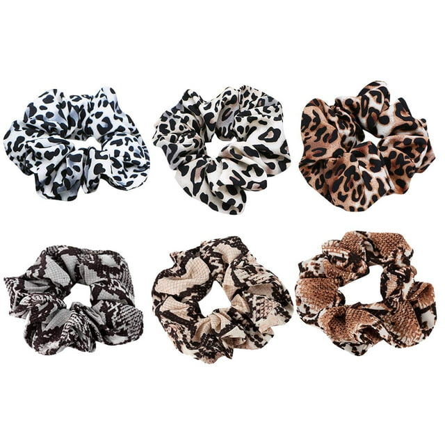 Paquete de 6 coleteros para el cabello con estampado de leopardo, pulsera con estampado animal, soporte para cola de caballo, bandas elásticas para el cabello, línea de muñeca, lazos para el cabello p