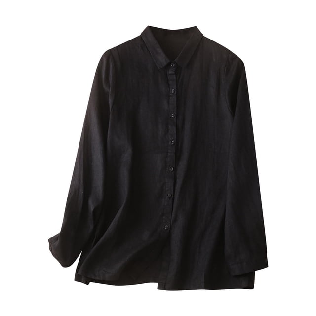 Timegard Womens Shirts Button down Lapel Neck Embroidery Tops Lightweight Work Casual Loose Blouse