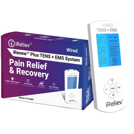 Premium TENS Unit + EMS Muscle Stimulator Pain Relief and Recovery System by iReliev