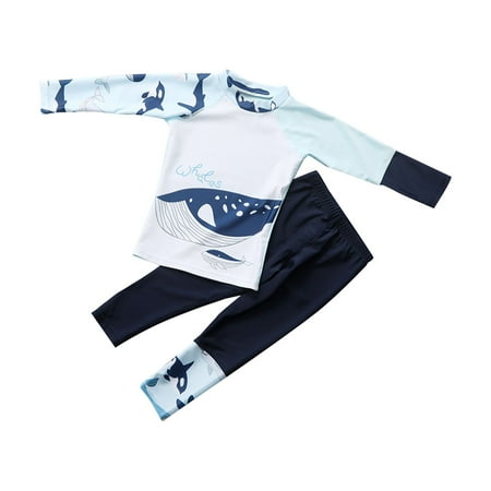 

WUXIAN Toddler Boys Rashguard Two Piece Swimsuits Kids Long Sleeve Sunsuits Surf Bathing Suit Swimwear Infants Baby Beachwear Children Soft Swim Wear