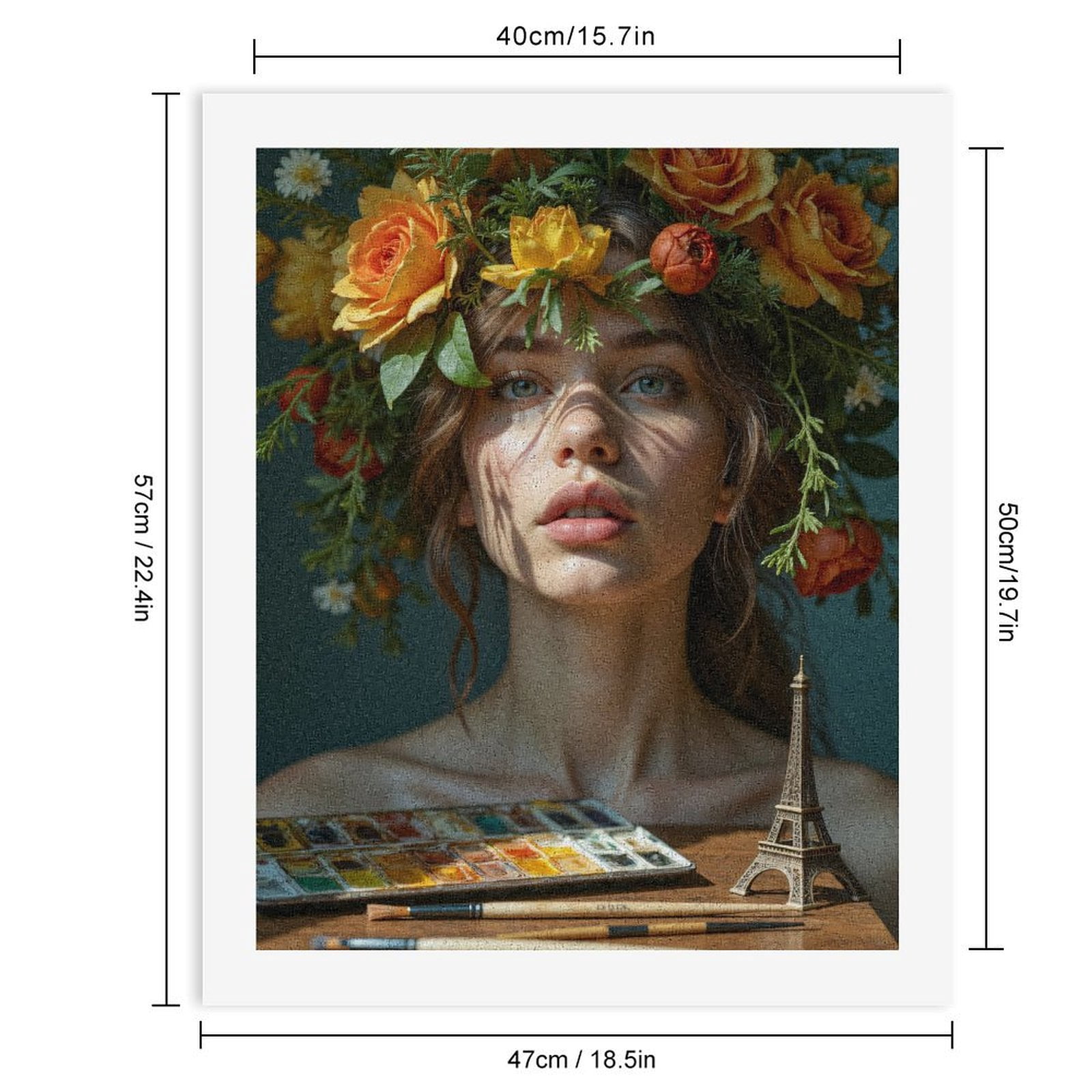 Paint By Numbers Kit for Adults Beginner - Floral Headpiece Art Supplies Eiffel DIY Canvas Painting Kits for Adults, Frameless Paint By Number for Adults for Home Wall Decor 16x20 Inch