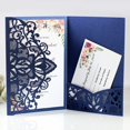 thumbnail image 3 of Tarjeta de invitación de boda cortada con láser elegante, tarjeta de felicitación, negocios personalizados con tarjeta RSVP, decoración de fiesta, azul y blanco, 50 piezas, 3 of 4