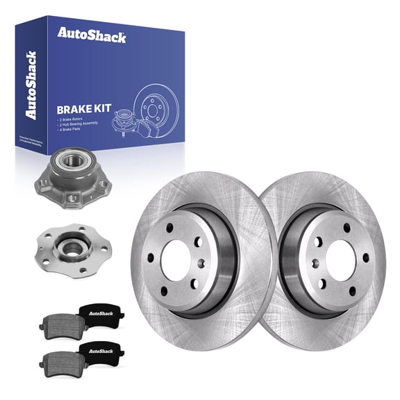 AutoShack Rear Brake Rotors Ceramic Brake Pads Wheel Bearing Hub Assembly | Replacement for 2010-2014 Audi A5 2010-2016 A4 2.0L FWD | 8-PC Brake Kit