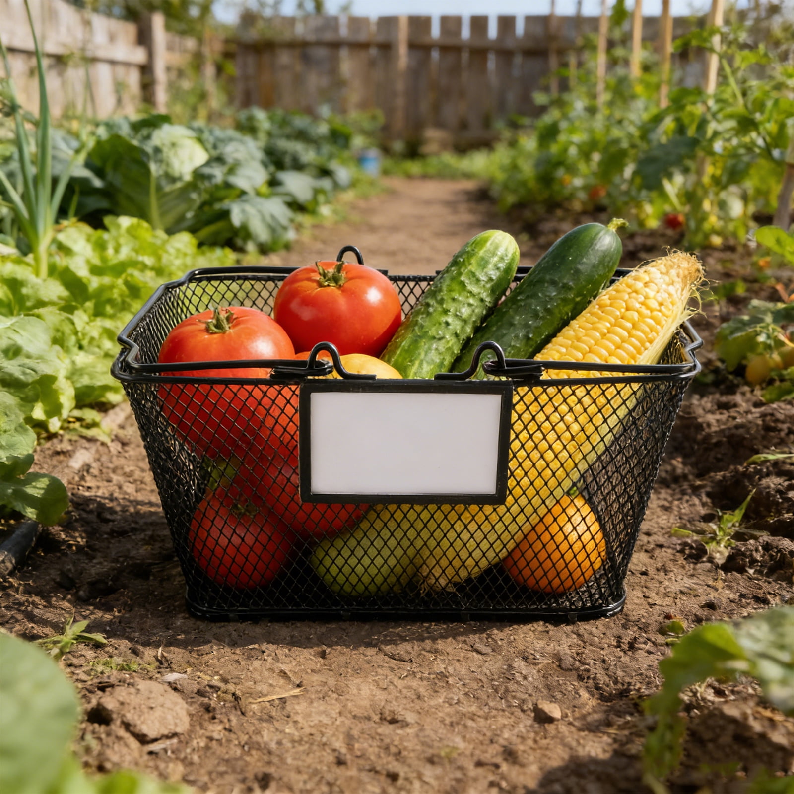 Brabtod Metal Mesh Harvest Basket with Handle & Magnetic Label, Multipurpose Garden Harvesting Basket for Fruits, Vegetables & Produce, Kitchen Storage Organizer