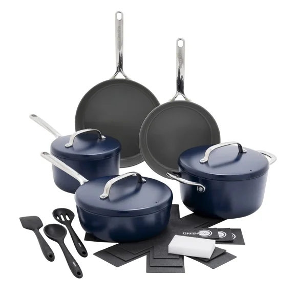GreenPan GP5 Ceramic Non-Stick Cookware set, 15-piece (Blue)