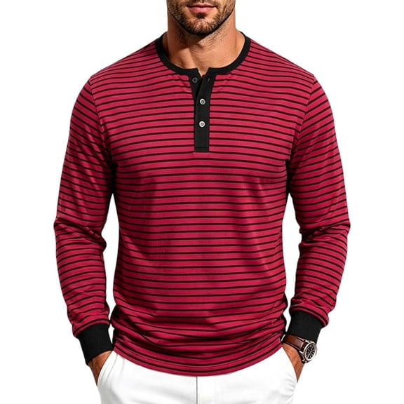Enjoytime Striped Long Sleeve Shirts for Men Fall Stretch Button Lightweight Work Casual Workout T-Shirt