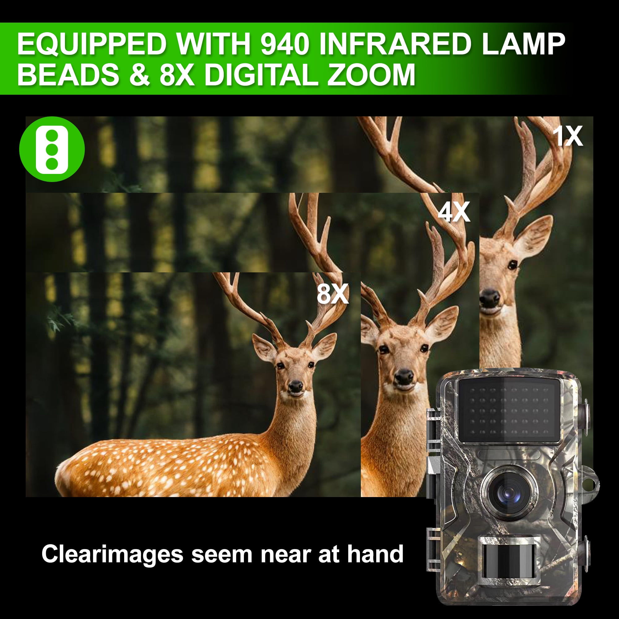 Trail Camera with 2K HD Night Vision, 4MP, 0.4s Trigger Speed, 130° Lens, IP66 Waterproof
