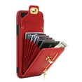 thumbnail image 4 of ELEHOLD for iPhone 7 Plus / 8 Plus Zipper Pocket Case, Flip PU Leather Wallet Crossbody Shoulder Strap Lanyard Case with Credit Card Holder Women RFID Blocking Protective Purse Cover, red, 4 of 7