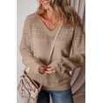 thumbnail image 3 of I AM A FASHION JUNKY Camel Eyelet Pattern Detail V Neck Drop Shoulder Sweater (Camel, S, 100%Polyester), 3 of 8