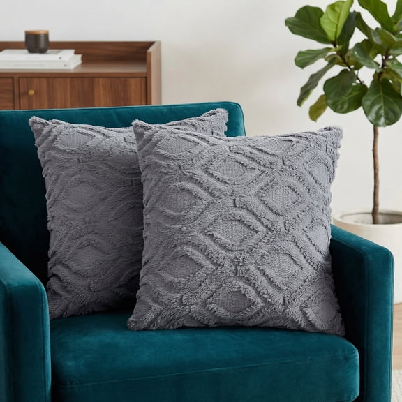 REGALWOVEN Set of 2 Shaggy Plush Throw Pillow Covers Couch Pillow Covers for Home Grey-2 20" x 20"