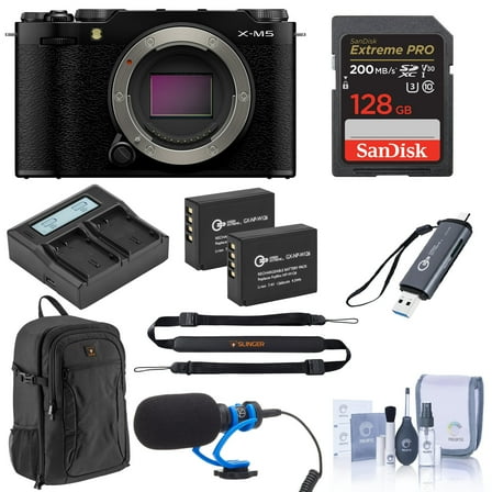 Fujifilm X-M5 Mirrorless Camera, Black, Bundle with 128GB Memory Card, 2x Extra Battery, Shotgun Microphone, Card Reader and Backpack