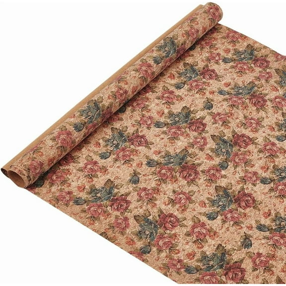Cork Fabric 55x19.7 Inch Flower Pattern Cork Fabric for Bag Making Retro Style Soft Sheets Faux Leather Sheets for Sewing Wood Craft DIY Projects Gift Wrapping Camel