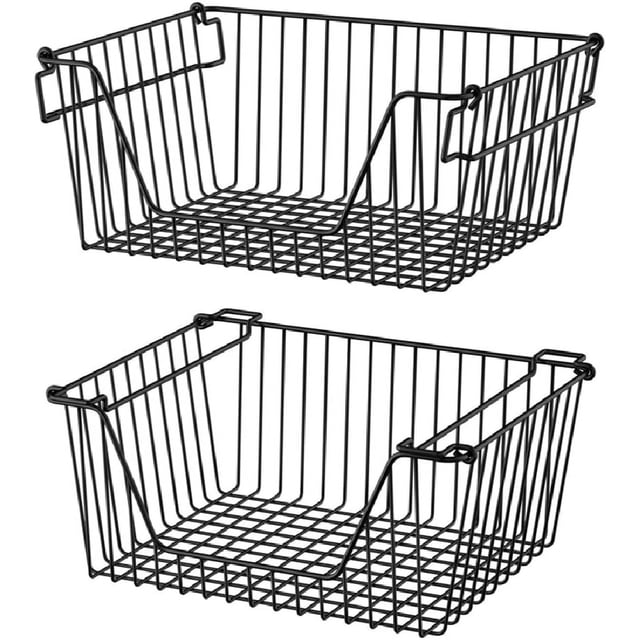 Stackable Storage Baskets Sturdy Metal Wire Freezer Bins Cabinet Organizer for Pantry Home Kitchen Organization