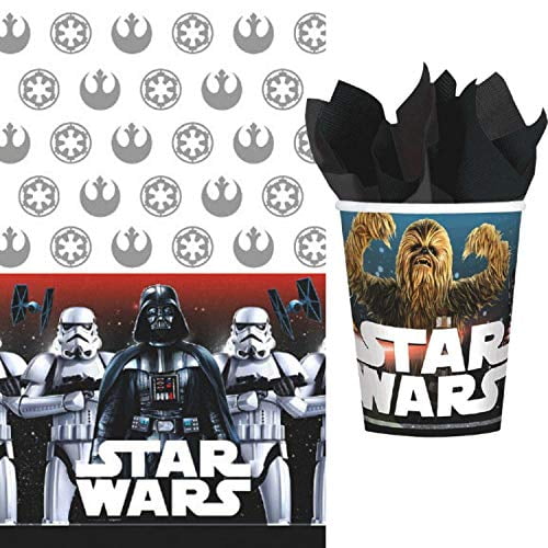 Cups ParteePak Star Wars Classic Birthday Party Bundle 50 Pieces Table Cover and Party Planning eBook Includes Plates Basic Napkins Disposable Tableware Supplies Pack for 16 Guests