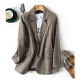 thumbnail image 2 of WTOBBY Women's Fashion British Style Loose Casual Plaid Small Suit Jacket, Classic and Relaxed Blazer with Plaid Pattern for Smart Casual Wear,Coffee 4XL, 2 of 4