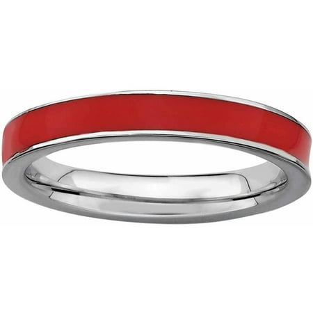 Navy Enamel Ring - Sterling Silver Red Enameled 3.25mm Ring