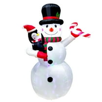 7FT Christmas Inflatables Cane Snowman Holding Penguin,Outdoor Decoration LED Lighted Snowman Penguin Christmas Decor for Yard Patio Garden Lawn Xmas Holiday Indoor Party