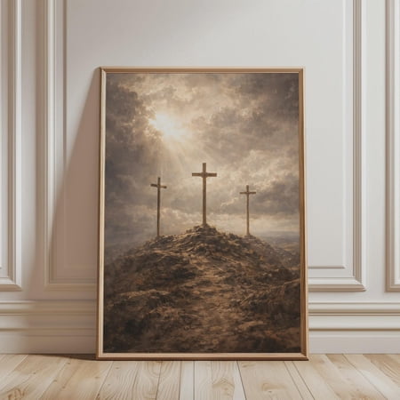 Three Crosses Poster - Christian Wall Art Landscape Decor Religious Print Calvary christian poster christian calvary Home Decor Catholic Jesus Crucifixion Artwork Unfreamed Poster 8x10