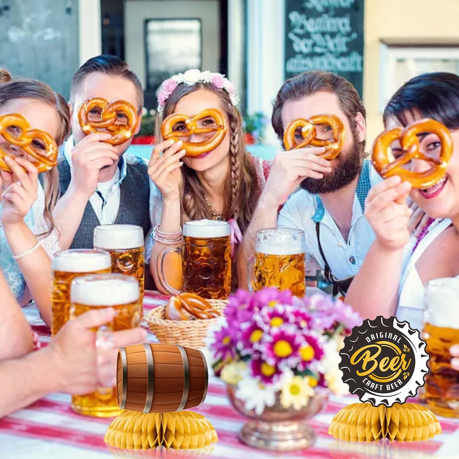 Décoration Fête De La Biere Déco Table Thème Bière - 9 Pièces Nid D'Abeille - Anniversaire/Oktoberfest Centre De Table Anniversaire