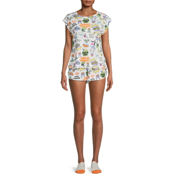 Viacom Women's and Women's Plus Nickelodeon Rugrats Top and Shorts Pajama Set, 3-Piece