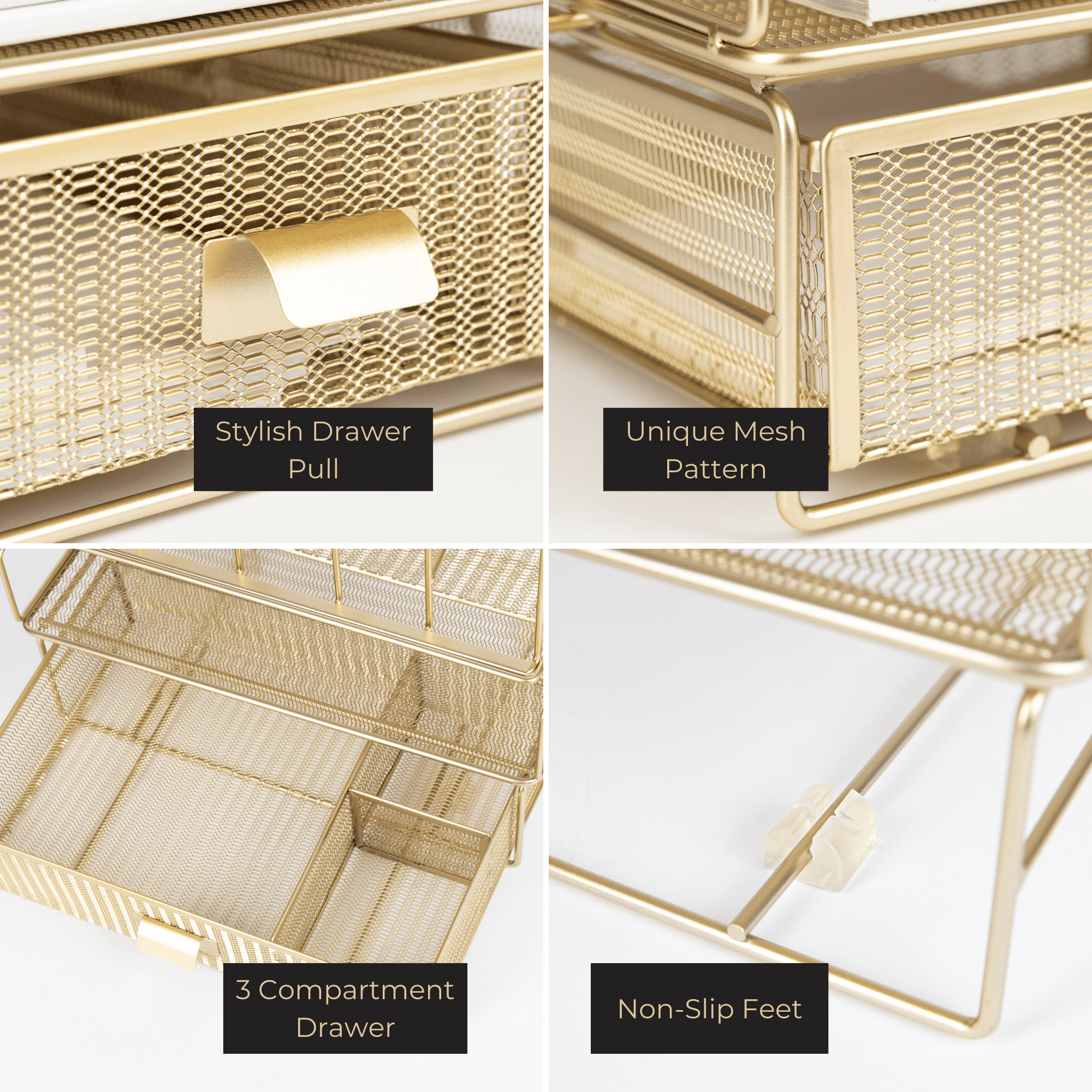 Gold Desk Organizer - Gold Desk Accessories for Women Office Set Includes Detachable File Organizer, Stackable Paper Tray, Stackable Drawer - Gold Office Supplies for Desk Gold File Organizer for Des