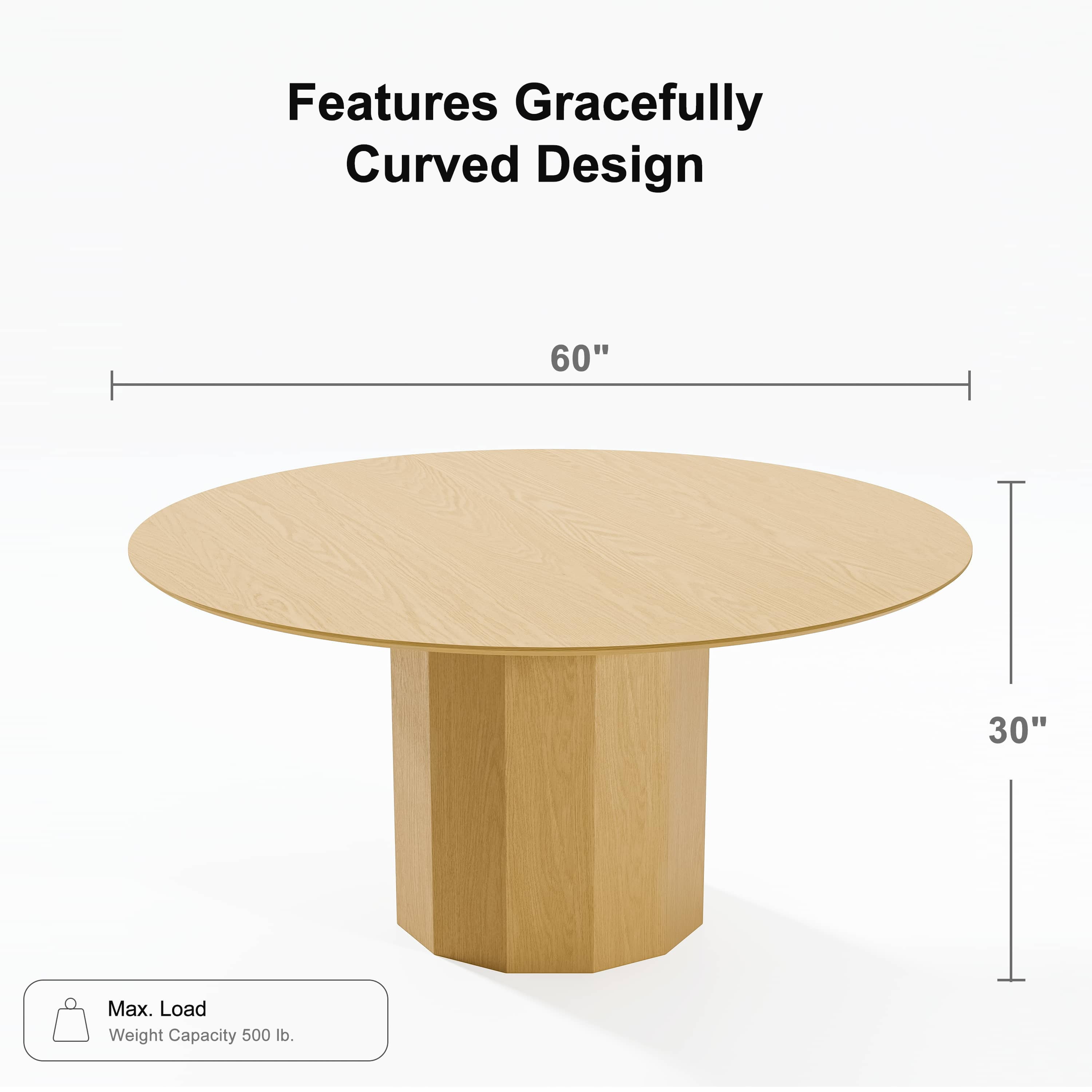 MAYEERTY 60" Round Dining Tables, Mid-Century Dining Table for Dining Room Kitchen, Natural Wood