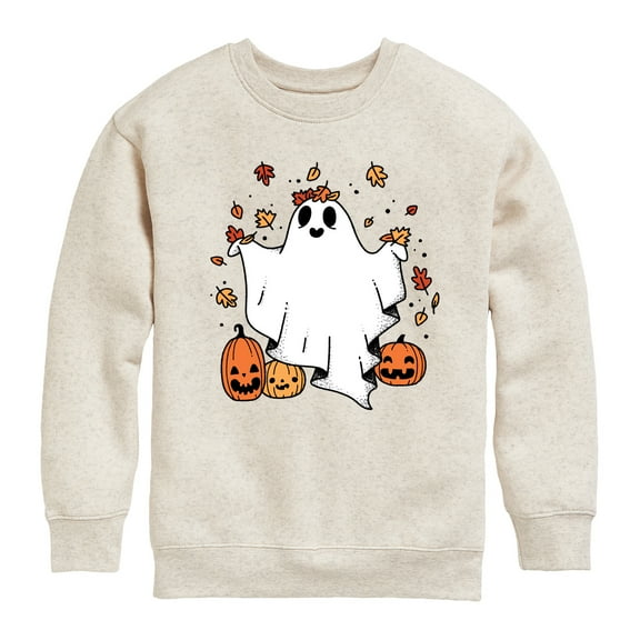 Instant Message - Fall - Ghost Play In Leaves Too - Toddler & Youth Crewneck Fleece Sweatshirt