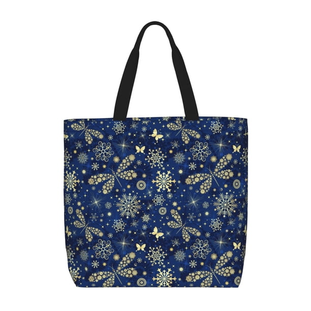 Fotbe Dark Blue Christmas Bolsa Tote con Estampado para Mujer, Bolsos con Cremallera, Bolsa de Hombro Casual de Gran Capacidad con Bolsillos Internos