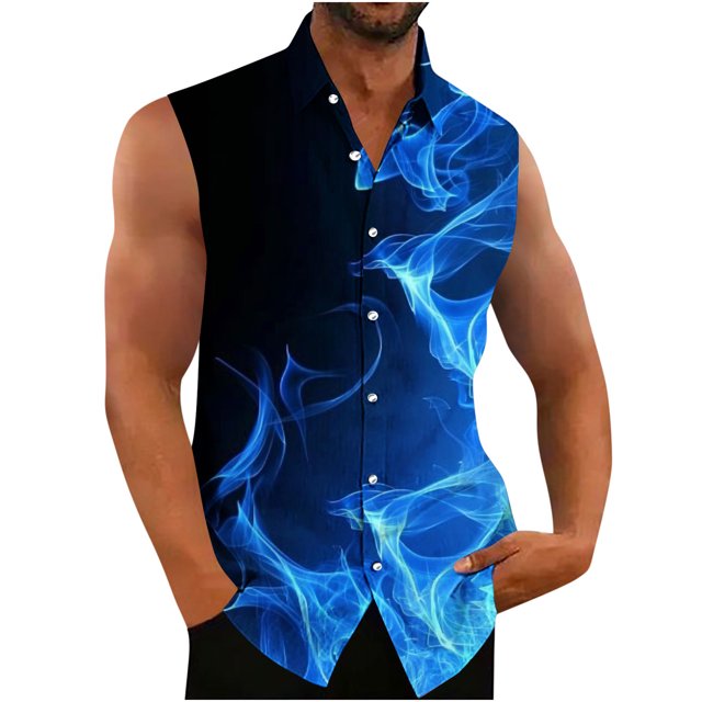 EOYWHK Beach Tank Tops Men Graphic Print Tees Casual Button Down Collar Office Tops Off the Week,S-5XL
