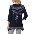 thumbnail image 4 of Jsaierl Tops for Women 3/4 Sleeve Casual V Neck Shirts Cute Print Petite Blouses Flowy Holiday T-shirts Top S-2XL, 4 of 6