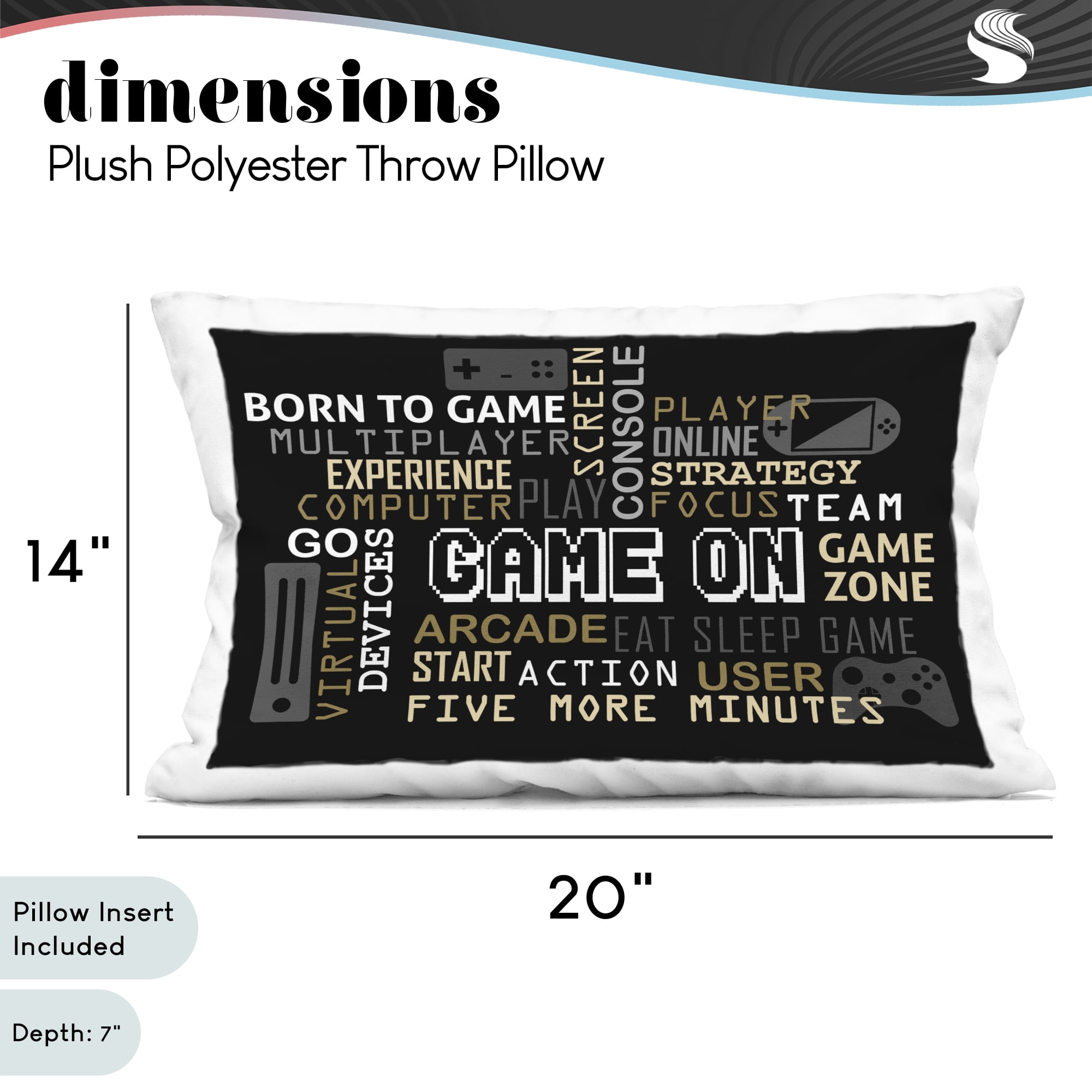 Stupell Industries Game On Gamer Typography Decorative Printed Throw Pillow, design by Kim Allen, 14 x 7 x 20