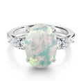 thumbnail image 3 of Gem Stone King 925 Sterling Silver Simulated White Opal and Lab Grown Diamond Engagement Ring for Women | 5.20 Cttw | Oval Cabochon 14X10MM | Gemstone October Birthstone | Size 6, 3 of 6