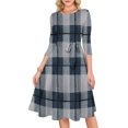 thumbnail image 6 of Women's Cocktail Dress Evening Dress 3/4 Sleeve Plaid Vintage Wedding Guest Dress for Party Banquet Spring Fall,Navy,2XL, 6 of 6