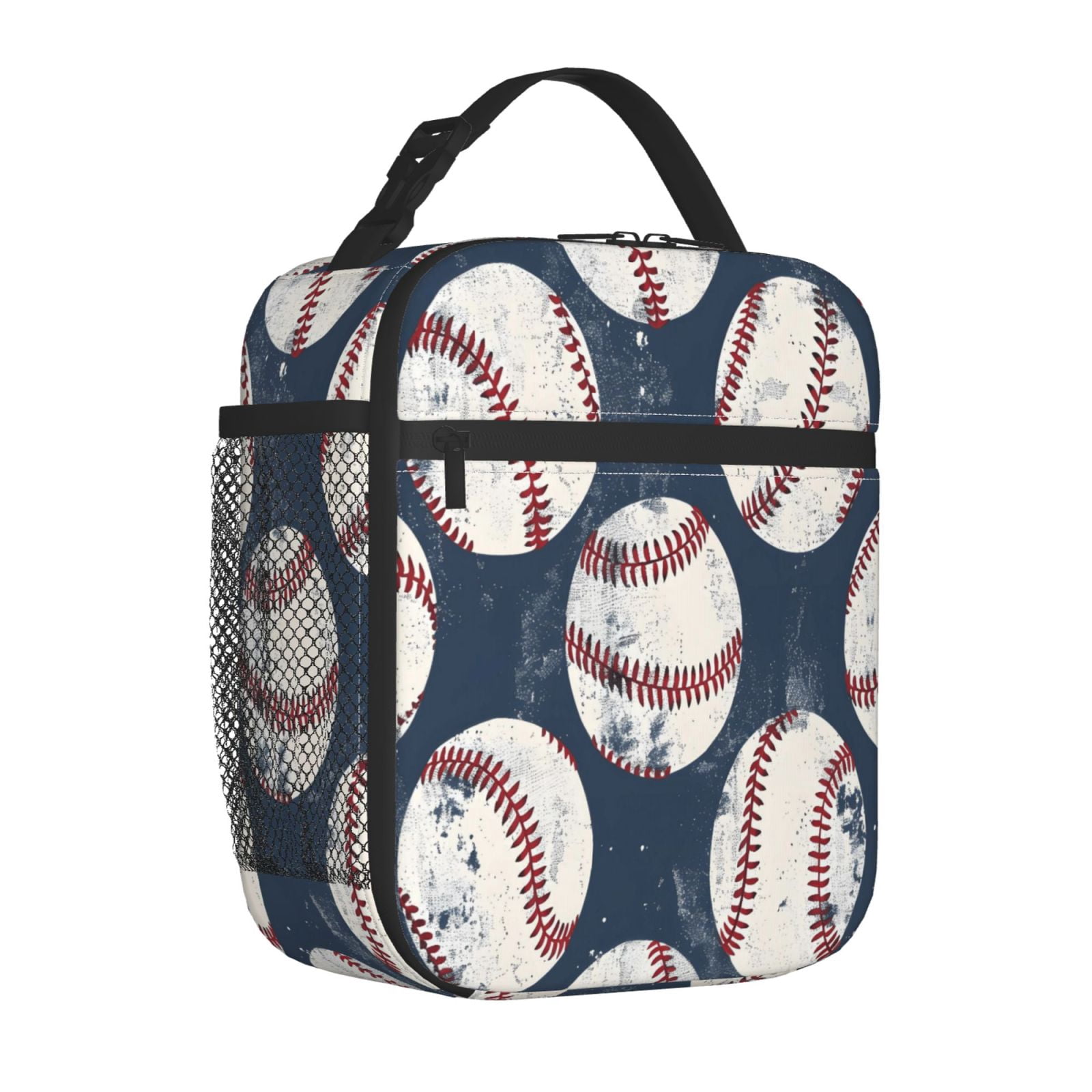 Lunch Bag For Women Men Insulated Portable Lunch Box Bento Box Office Picnic Travel Cooler Bag Vintage Baseball Theme Retro Sport Style Worn Leather Baseballs