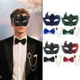 thumbnail image 6 of Xfvqtps Mask Bow Tie and Brooches Set for Men Carnival Holiday Party Half Face Masquerade Mask Rhinestone Suit Chain and Bowtie Set for Mardi Gras Party Green, 6 of 6