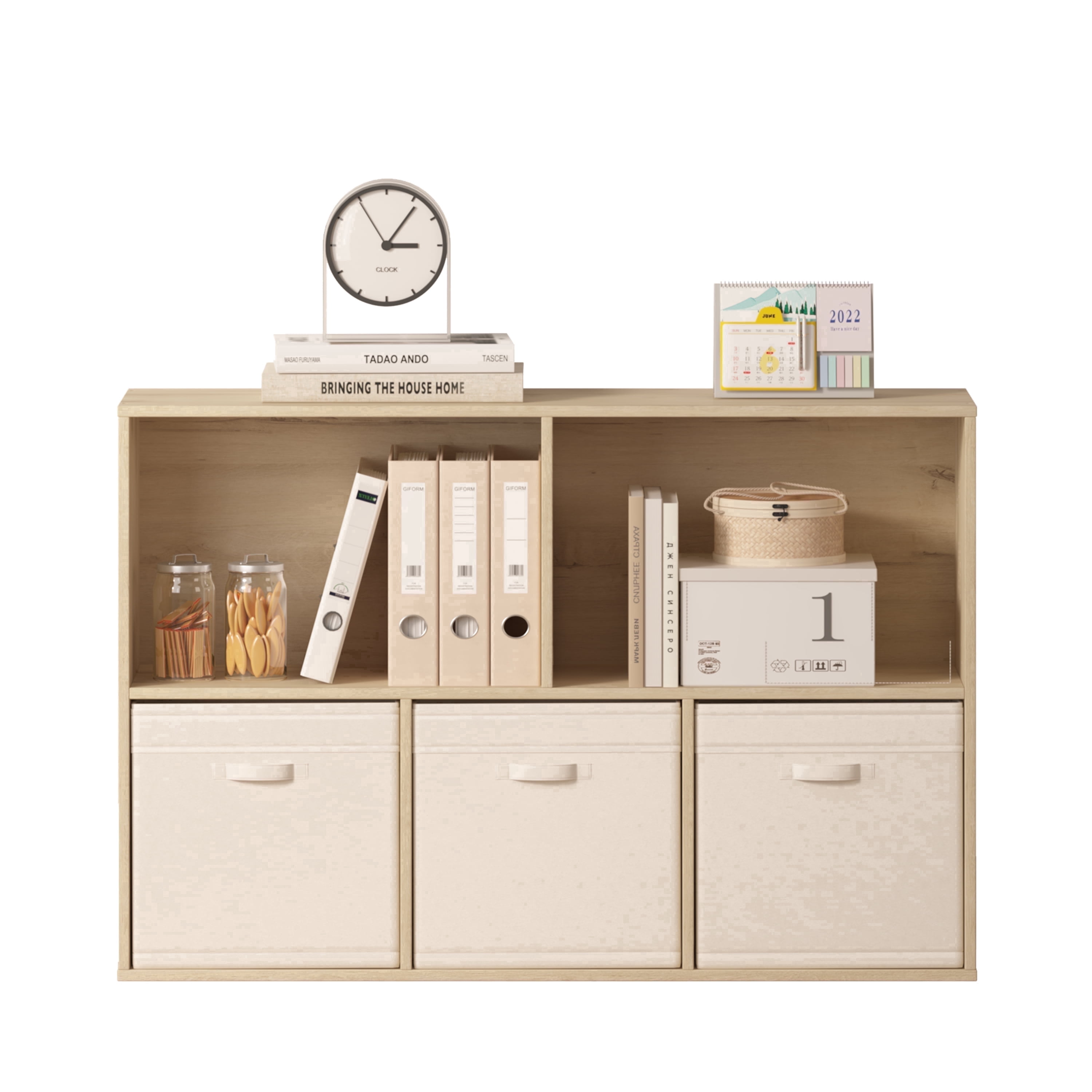 Jpiziso 5 Cube Storage Organizer 35.98"x 9.45" x 24.09" Bookcases with Closed Back for Home Office, Living Room, Bed Room White Oak