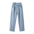 thumbnail image 5 of Cutuoiiu Women's Crinkled Wide Leg Beach Pants Elastic Waist Straight Leg with Patch Pockets Casual Summer Vacation Daily Wear, 5 of 6