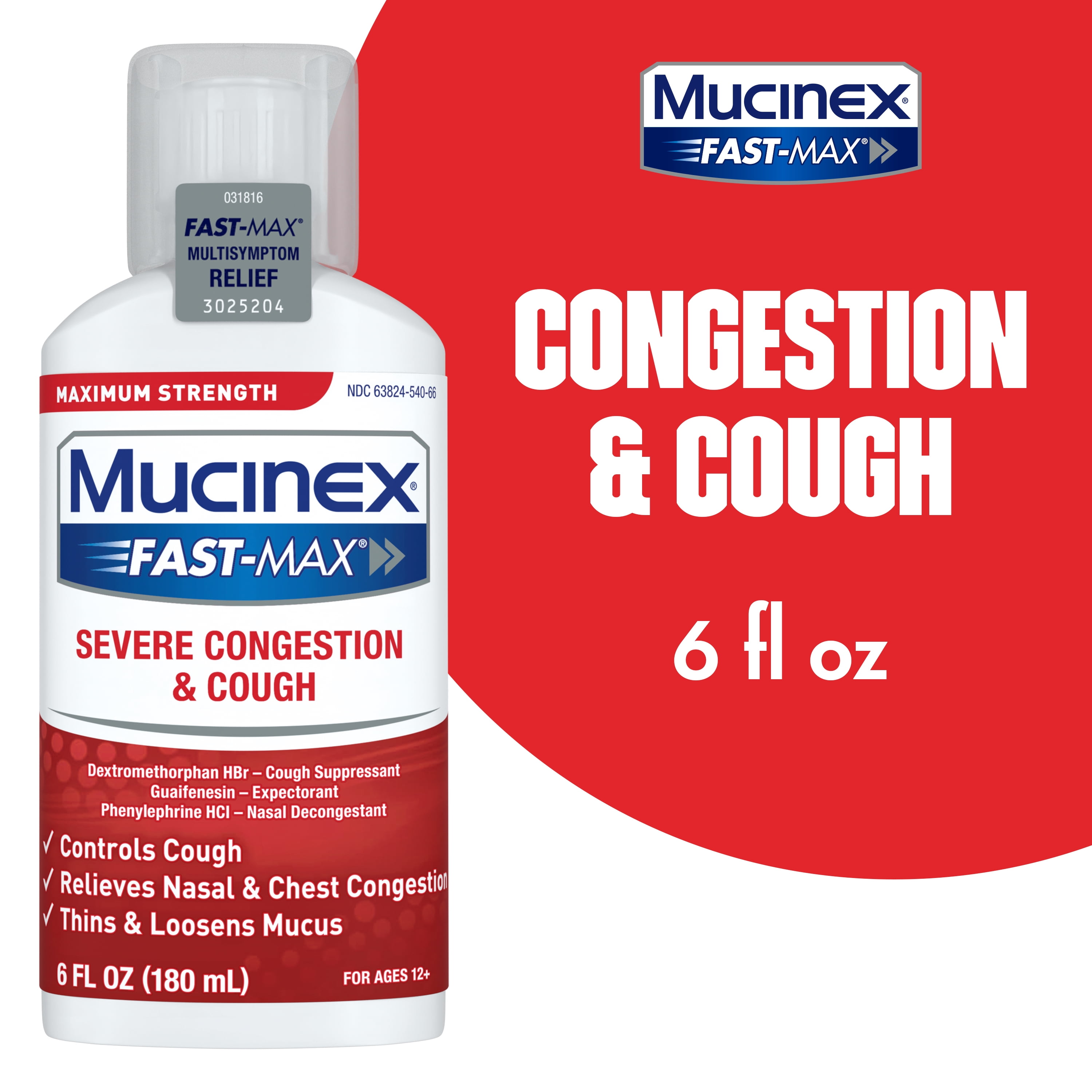 Congestion and Cough Liquid, Mucinex Fast-Max Severe Congestion and Cough Liquid, 6 fl. oz.