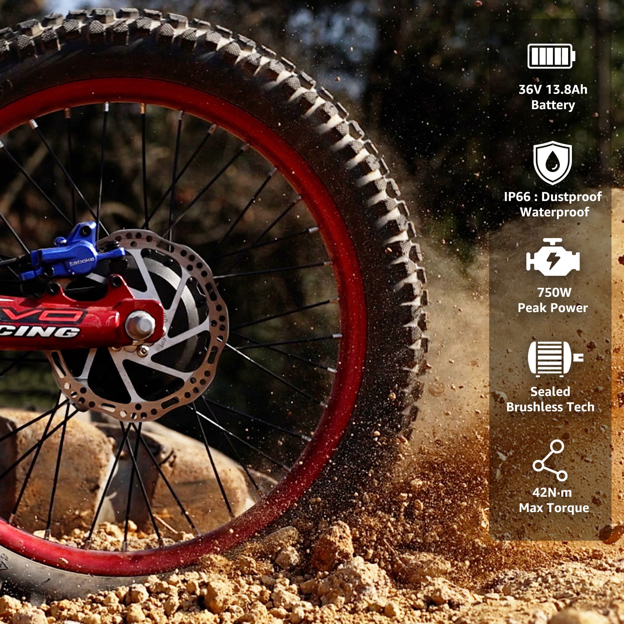 Rfn Electric Off-Road Bike, Three-Speed Transmission, Top Speed 18Mhp, Maximum Power 750W, 9.3-Mile Range For Ages 8+