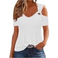 thumbnail image 2 of Nrmvnmi Women Summer Cold Shoulder Tops Loose V Neck Short Sleeve Blouses Sexy Casual Short Sleeves Tunic Shirts For Mothers day gifts, 2 of 9