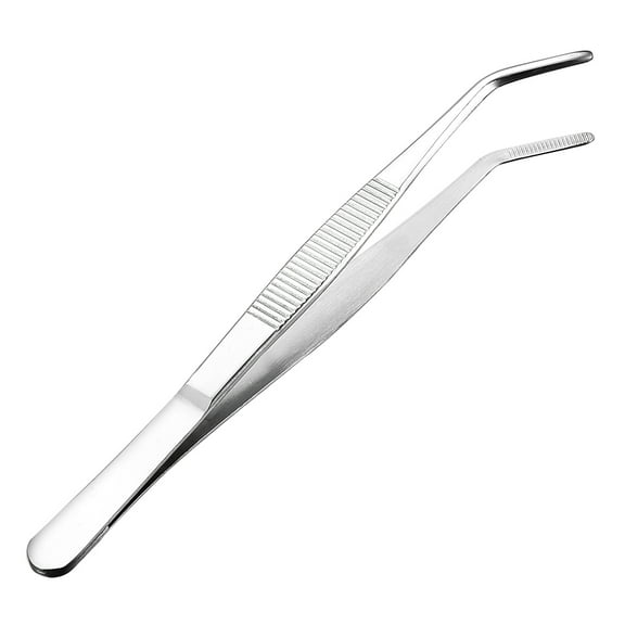 Stainless Steel Tweezers with Curved Serrated Tip, 7-Inch Length