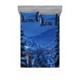 thumbnail image 2 of Ambesonne Scenery Fitted Sheet & Pillow Sham Set, Winter Forest Trees, Twinxl, Blue, 2 of 3